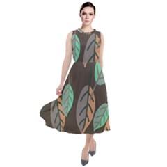 Leaf Brown Round Neck Boho Dress by Dutashop