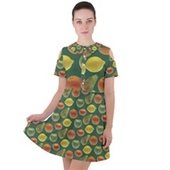 Background Fruits Several Short Sleeve Shoulder Cut Out Dress  by Dutashop