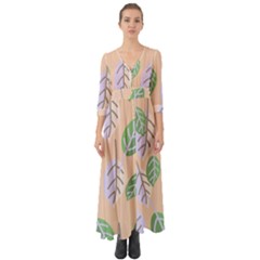 Leaf Pink Button Up Boho Maxi Dress by Dutashop