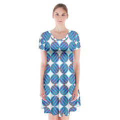 Geometric Dots Pattern Short Sleeve V-neck Flare Dress by Dutashop