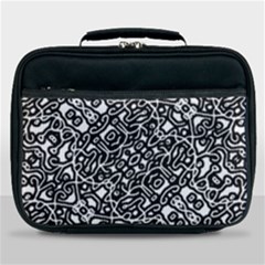 Interlace Black And White Pattern Lunch Bag by dflcprintsclothing