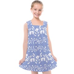 Blue White Ornament Kids  Cross Back Dress by Eskimos