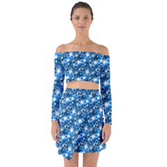 Star Hexagon Deep Blue Light Off Shoulder Top With Skirt Set by Dutashop