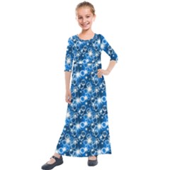 Star Hexagon Deep Blue Light Kids  Quarter Sleeve Maxi Dress by Dutashop