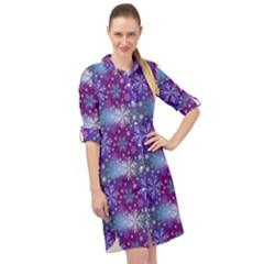 Snow Blue Purple Tulip Long Sleeve Mini Shirt Dress by Dutashop