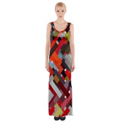 Maze Abstract Texture Rainbow Thigh Split Maxi Dress by Dutashop