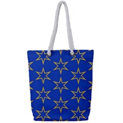 Star Pattern Blue Gold Full Print Rope Handle Tote (small) by Dutashop