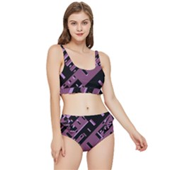 Dark Geometric Shapes Print Pattern Frilly Bikini Set by dflcprintsclothing