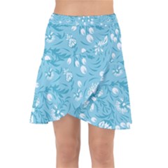Blue White Flowers Wrap Front Skirt by Eskimos