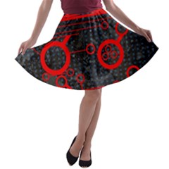 Tech - Red A-line Skater Skirt by ExtraAwesomeSauce