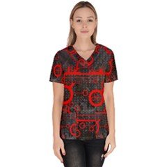 Tech - Red Women s V-neck Scrub Top by ExtraAwesomeSauce