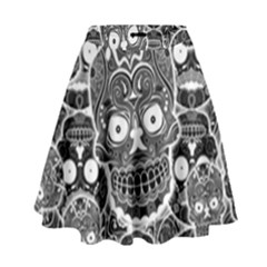 Sugar Skulls Bw High Waist Skirt by ExtraAwesomeSauce