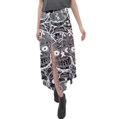 Sugar Skulls Bw Velour Split Maxi Skirt by ExtraAwesomeSauce