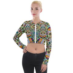 Sugar Skulls Pattern Long Sleeve Cropped Velvet Jacket by ExtraAwesomeSauce