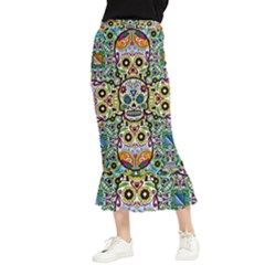 Sugar Skulls Pattern Maxi Fishtail Chiffon Skirt by ExtraAwesomeSauce