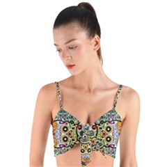 Sugar Skulls Pattern Woven Tie Front Bralet by ExtraAwesomeSauce