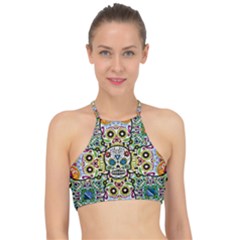Sugar Skulls Pattern Racer Front Bikini Top by ExtraAwesomeSauce