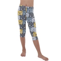 Cute Cat Pattern Kids  Lightweight Velour Capri Leggings  by ExtraAwesomeSauce