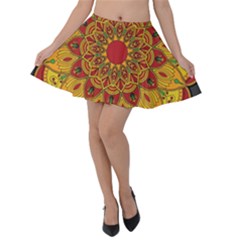 Mandela Flower Orange And Red Velvet Skater Skirt by ExtraAwesomeSauce