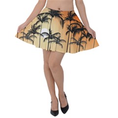 Sunset Palm Trees Beach Summer Velvet Skater Skirt by ExtraAwesomeSauce