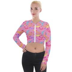 Watercolor Cats Pattern Long Sleeve Cropped Velvet Jacket by ExtraAwesomeSauce