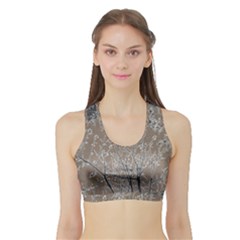 Linear Textured Botanical Motif Design Sports Bra With Border by dflcprintsclothing