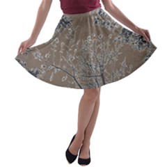 Linear Textured Botanical Motif Design A-line Skater Skirt by dflcprintsclothing