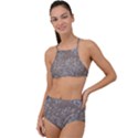 Linear Textured Botanical Motif Design High Waist Tankini Set View1