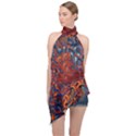 Phoenix in the Rain Abstract Pattern Halter Asymmetric Satin Top View1