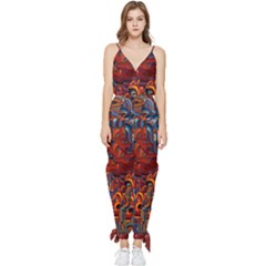 Phoenix In The Rain Abstract Pattern Sleeveless Tie Ankle Jumpsuit by CrypticFragmentsDesign