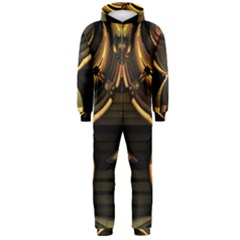 Black And Gold Abstract Line Art Pattern Hooded Jumpsuit (men)  by CrypticFragmentsDesign