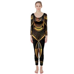 Black And Gold Abstract Line Art Pattern Long Sleeve Catsuit by CrypticFragmentsDesign