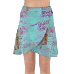 Retro Hippie Abstract Floral Blue Violet Wrap Front Skirt by CrypticFragmentsDesign
