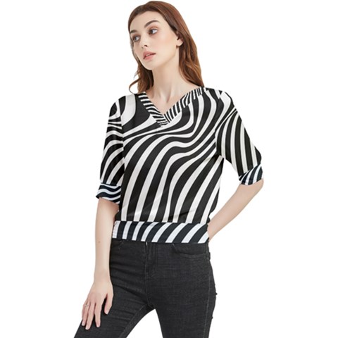Wave Line Curve Quarter Sleeve Blouse by Dutashop
