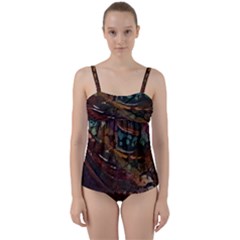 Abstract Art Twist Front Tankini Set by Dutashop