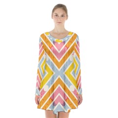 Line Pattern Cross Print Repeat Long Sleeve Velvet V-neck Dress by Dutashop