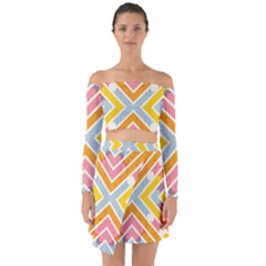 Line Pattern Cross Print Repeat Off Shoulder Top With Skirt Set by Dutashop