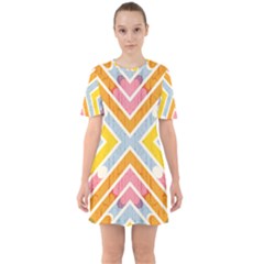 Line Pattern Cross Print Repeat Sixties Short Sleeve Mini Dress by Dutashop