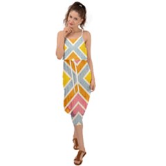 Line Pattern Cross Print Repeat Waist Tie Cover Up Chiffon Dress by Dutashop