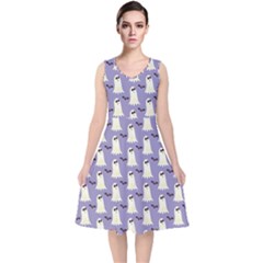 Halloween Ghost Bat V-neck Midi Sleeveless Dress  by Dutashop