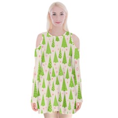 Christmas Green Tree Velvet Long Sleeve Shoulder Cutout Dress by Dutashop