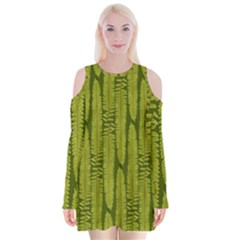 Fern Texture Nature Leaves Velvet Long Sleeve Shoulder Cutout Dress by Dutashop