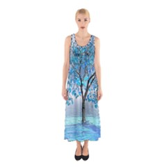 Crystal Blue Tree Sleeveless Maxi Dress by icarusismartdesigns