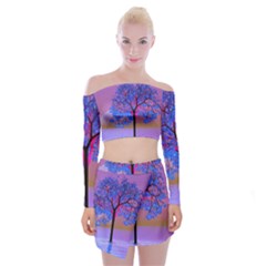Tree Sunset Off Shoulder Top With Mini Skirt Set by icarusismartdesigns
