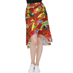 Floral Abstract Frill Hi Low Chiffon Skirt by icarusismartdesigns