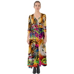 Tiger In The Jungle Button Up Boho Maxi Dress by icarusismartdesigns