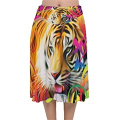 Tiger In The Jungle Velvet Flared Midi Skirt by icarusismartdesigns