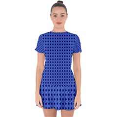 Basket Weave Basket Pattern Blue Drop Hem Mini Chiffon Dress by Dutashop