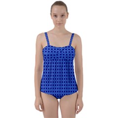 Basket Weave Basket Pattern Blue Twist Front Tankini Set by Dutashop