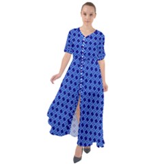 Basket Weave Basket Pattern Blue Waist Tie Boho Maxi Dress by Dutashop